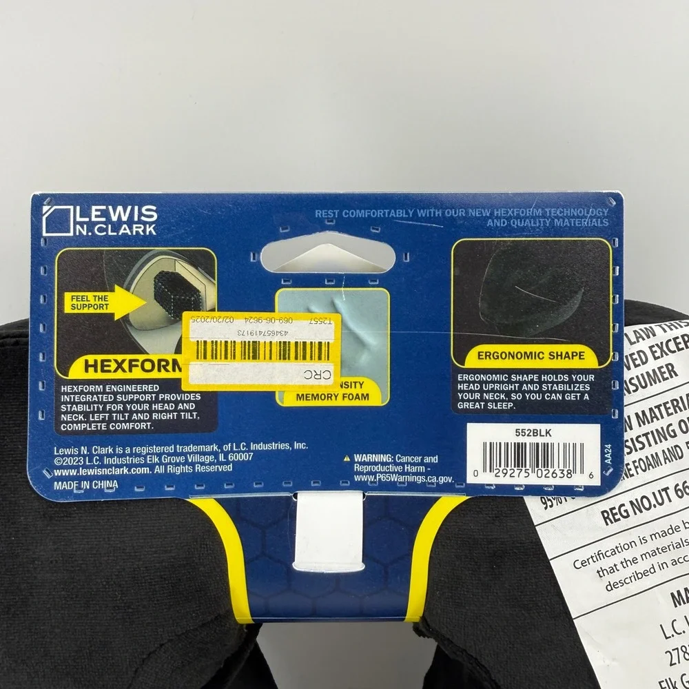 Lewis‎ N. Clark Premium Hexform Memory Foam Neck Pillow Black Ergonomic Travel